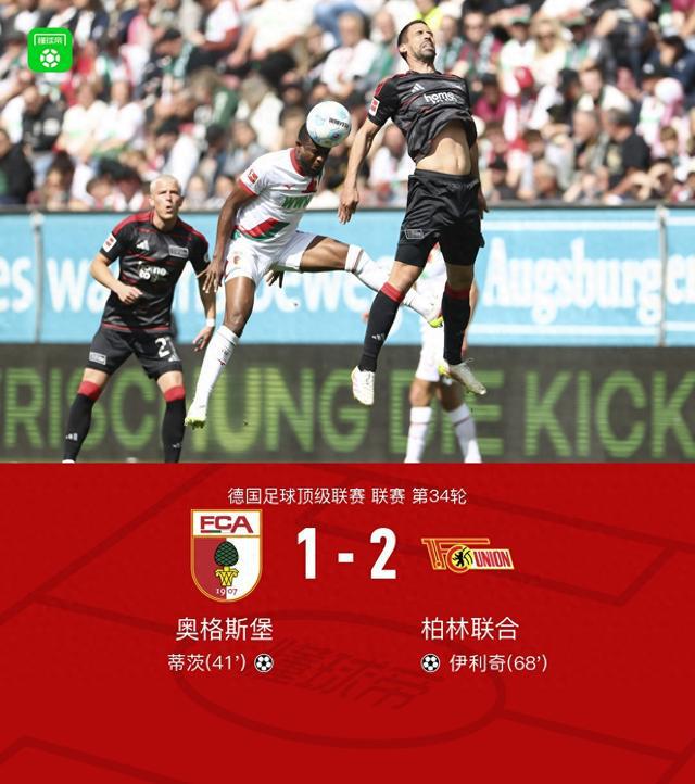 柏林聯合逆襲奧格斯堡2-1，伊利奇雙響。